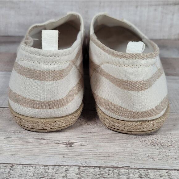 Womens Espadrilles Size 10 Slip On Shoes Tan Stripe Gold Thread Ashley Blue - Picture 4 of 11